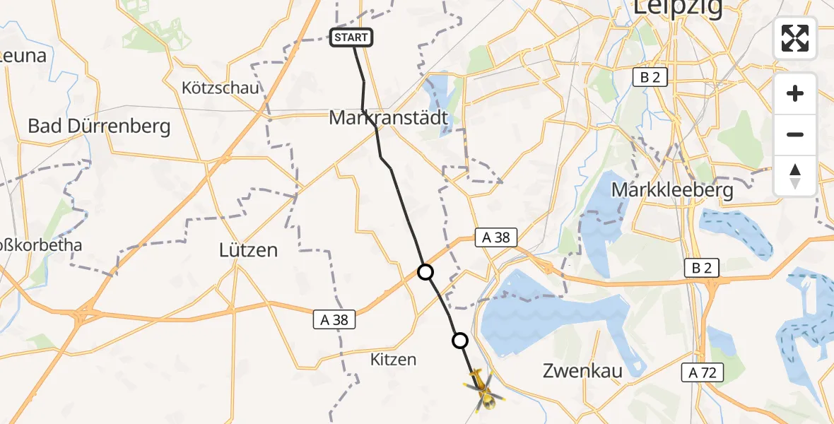 Flugroute Rettungshubschrauber Markranstädt - Zwenkau, 11 Oktober 2026, 08:23