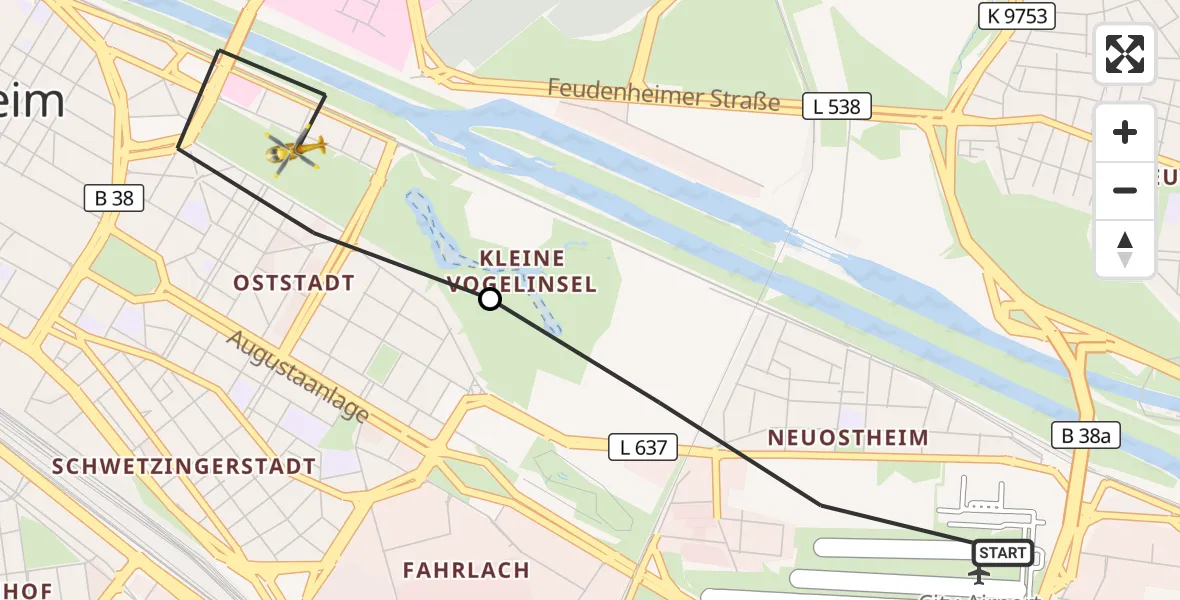 Flugroute Rettungshubschrauber Mannheim-City Flughafen - Mannheim, 11 Oktober 2026, 08:25