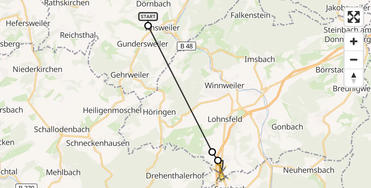 Flugroute Rettungshubschrauber Rockenhausen - Wartenberg-Rohrbach, 11 Oktober 2026, 08:26