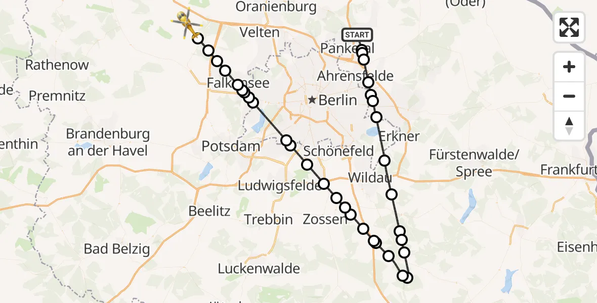 Flugroute Ambulanzhubschrauber Bernau bei Berlin - Nauen, 11 Oktober 2026, 08:33