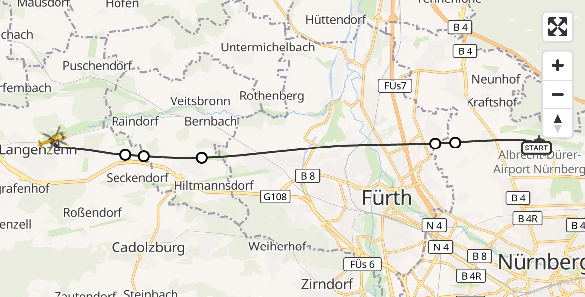 Flugroute Ambulanzhubschrauber Flughafen Nuremberg - Langenzenn, 11 Oktober 2026, 08:54