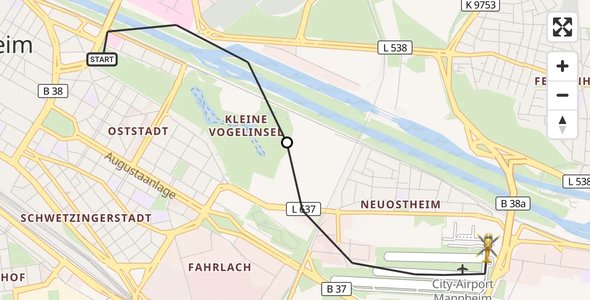Flugroute Rettungshubschrauber Mannheim - Mannheim-City Flughafen, 11 Oktober 2026, 08:56