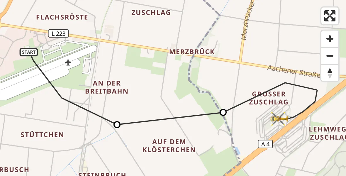 Flugroute Rettungshubschrauber Aachen-Merzbrück Flughafen - Eschweiler, 11 Oktober 2026, 09:08