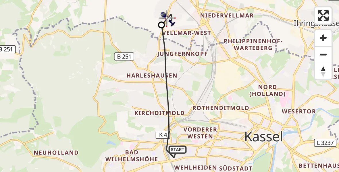 Flugroute Polizeihubschrauber Kassel - Vellmar, 11 Oktober 2026, 09:08