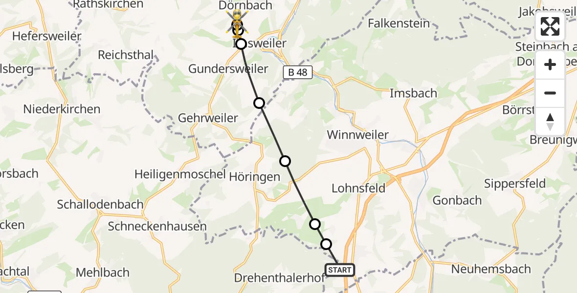 Flugroute Rettungshubschrauber Wartenberg-Rohrbach - Rockenhausen, 11 Oktober 2026, 09:09
