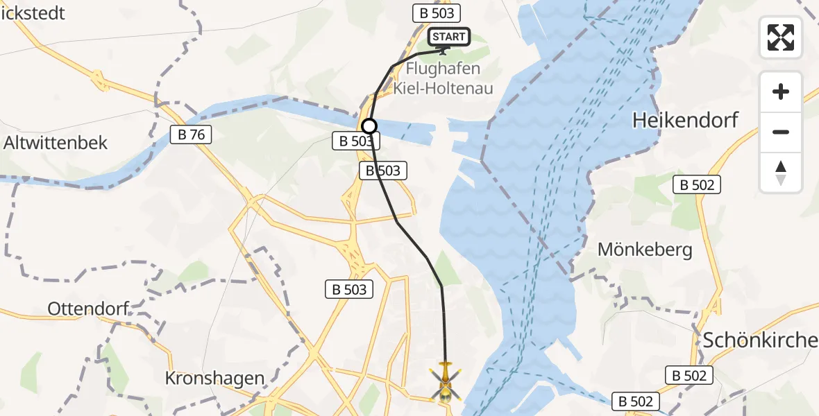 Flugroute Ambulanzhubschrauber Kiel-Holtenau Flughafen - Kiel, 11 Oktober 2026, 09:12
