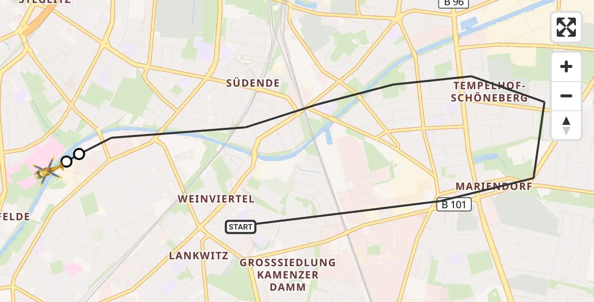 Flugroute Rettungshubschrauber Berlin - Charité Clinic Benjamin Franklin Campus, 11 Oktober 2026, 09:29