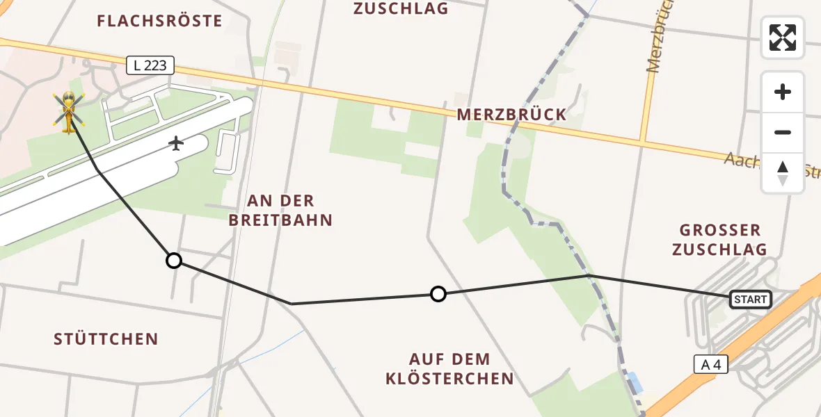 Flugroute Rettungshubschrauber Eschweiler - Aachen-Merzbrück Flughafen, 11 Oktober 2026, 09:35