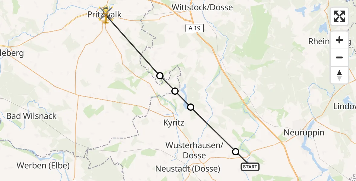 Flugroute Ambulanzhubschrauber Temnitztal - Pritzwalk, 11 Oktober 2026, 09:46