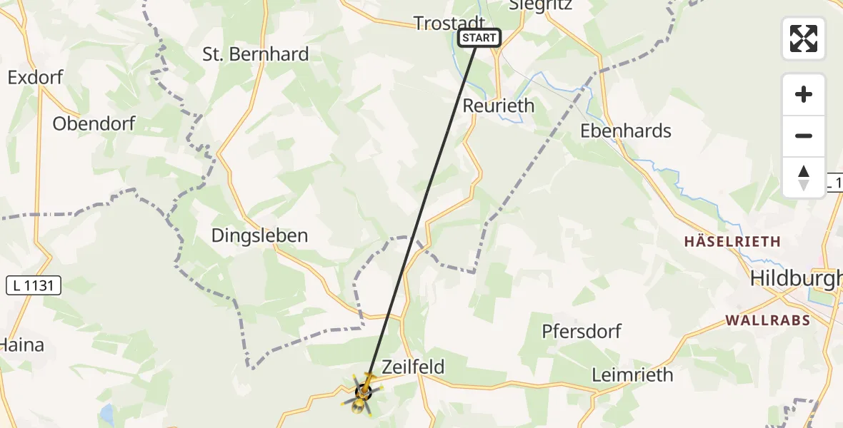 Flugroute Rettungshubschrauber Reurieth - Römhild, 11 Oktober 2026, 09:46