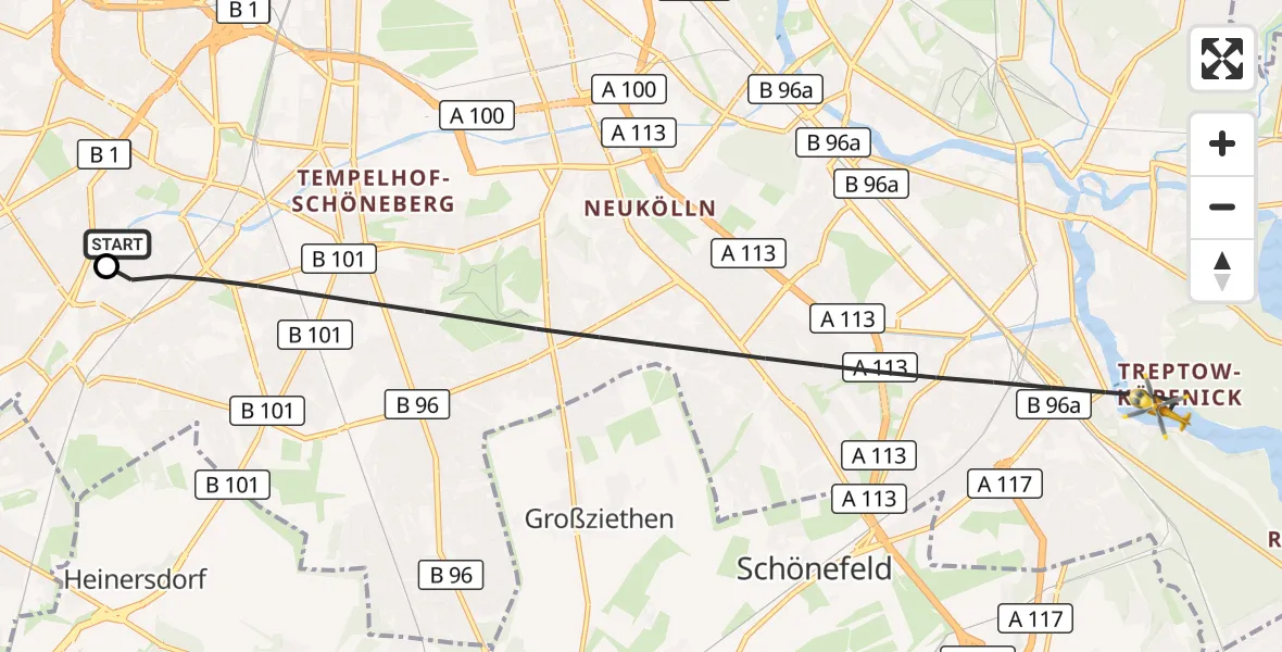 Flugroute Rettungshubschrauber Charité Clinic Benjamin Franklin Campus - Berlin, 11 Oktober 2026, 09:55