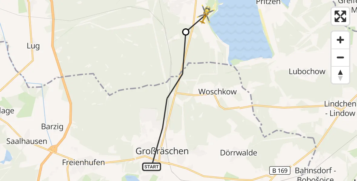Flugroute Rettungshubschrauber Großräschen - Altdöbern, 11 Oktober 2026, 09:55