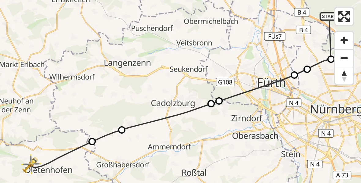 Flugroute Rettungshubschrauber Neunhofer Forst - Dietenhofen, 11 Oktober 2026, 09:58