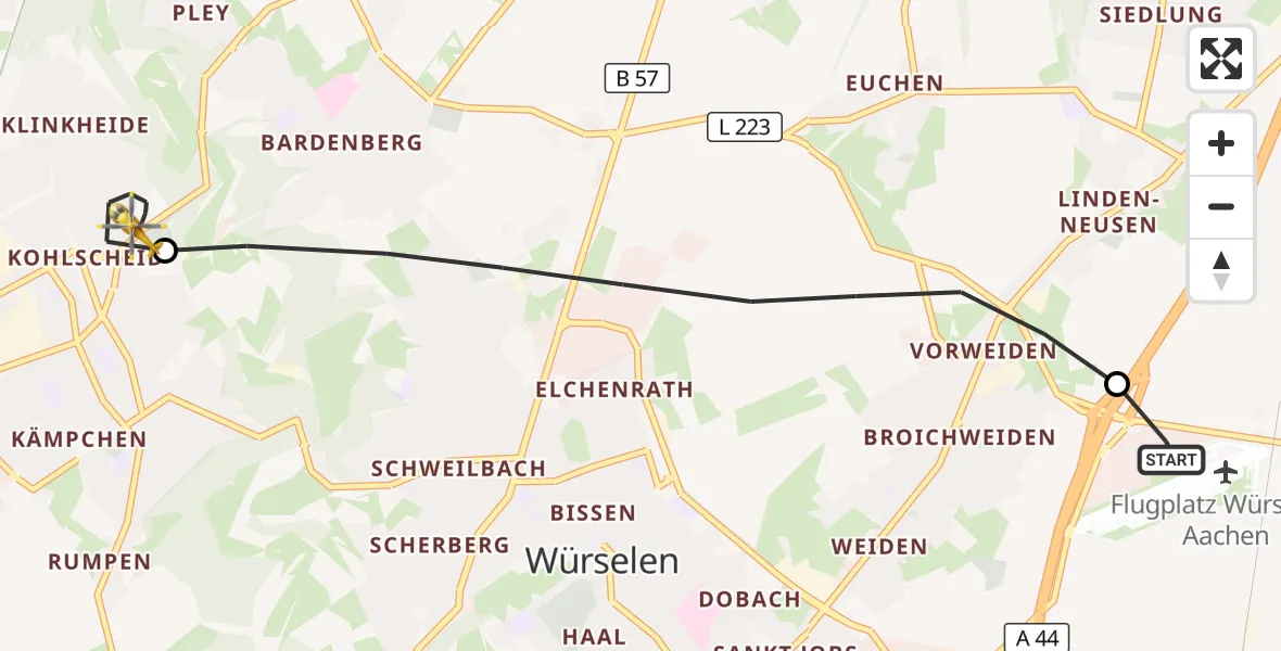Flugroute Rettungshubschrauber Aachen-Merzbrück Flughafen - Herzogenrath, 11 Oktober 2026, 10:03