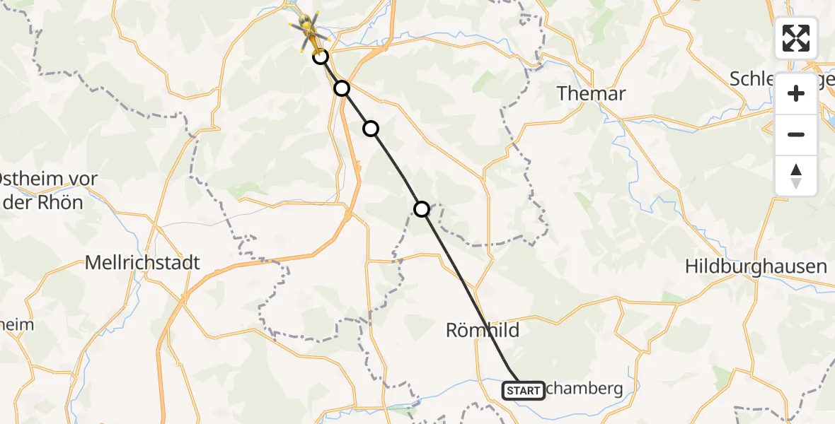Flugroute Rettungshubschrauber Römhild - Untermaßfeld, 11 Oktober 2026, 10:21