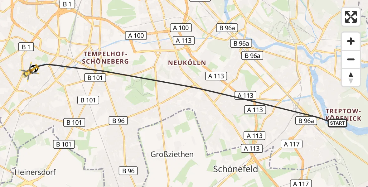 Flugroute Rettungshubschrauber Berlin - Charité Clinic Benjamin Franklin Campus, 11 Oktober 2026, 10:31