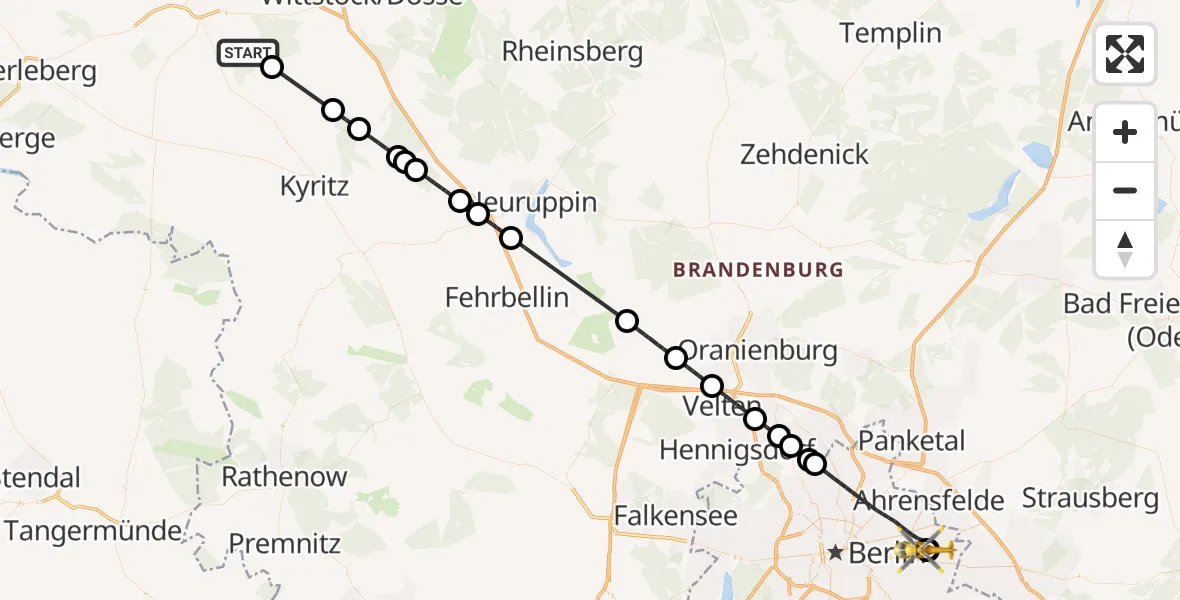Flugroute Ambulanzhubschrauber Groß Pankow (Prignitz) - Berlin Emergency Hospital, 11 Oktober 2026, 10:32