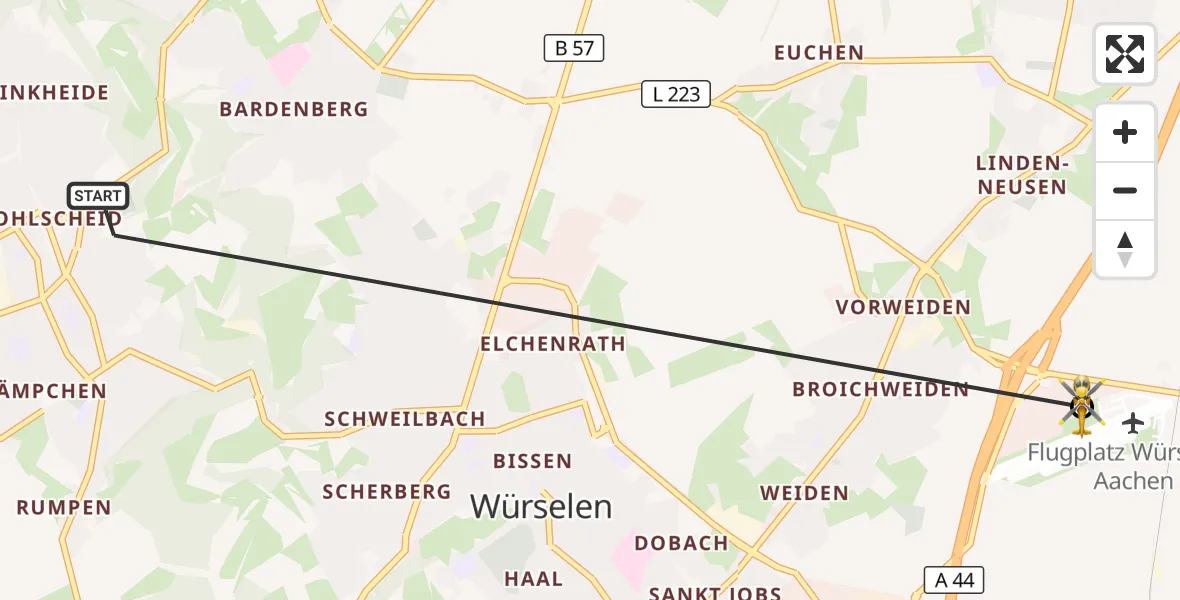 Flugroute Rettungshubschrauber Herzogenrath - Aachen-Merzbrück Flughafen, 11 Oktober 2026, 10:42