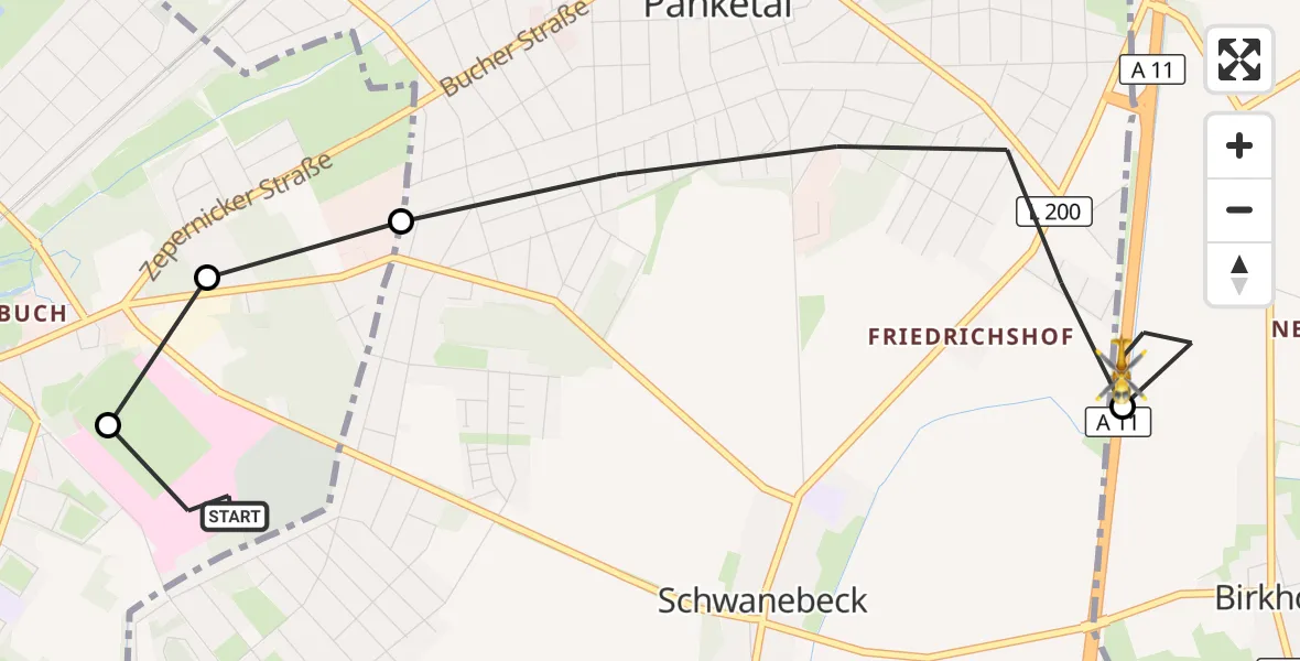 Flugroute Rettungshubschrauber Helios Clinic Berlin-Buch - Bernau bei Berlin, 11 Oktober 2026, 10:47