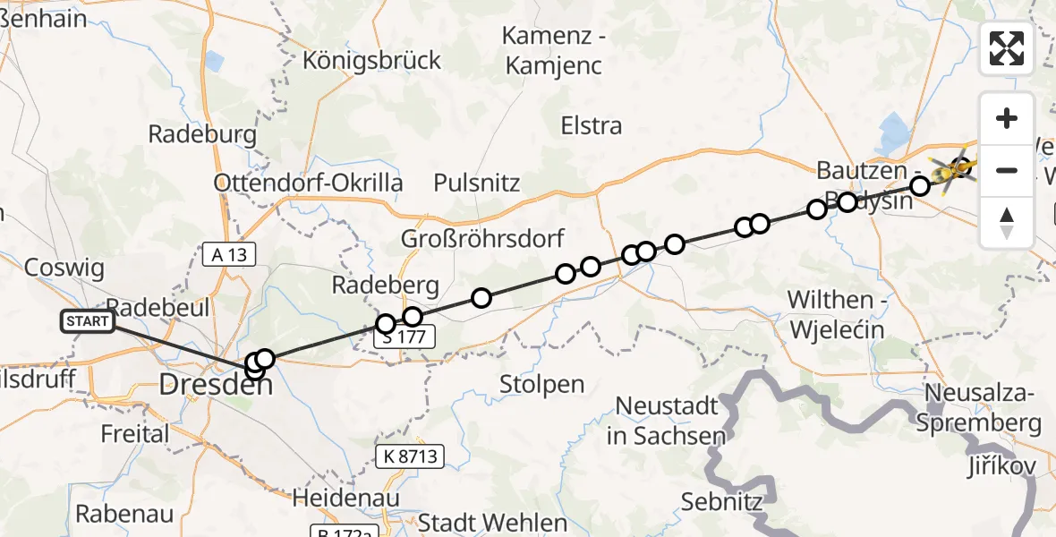 Flugroute Rettungshubschrauber Dresden - Bautzen Flugplatz, 11 Oktober 2026, 10:57