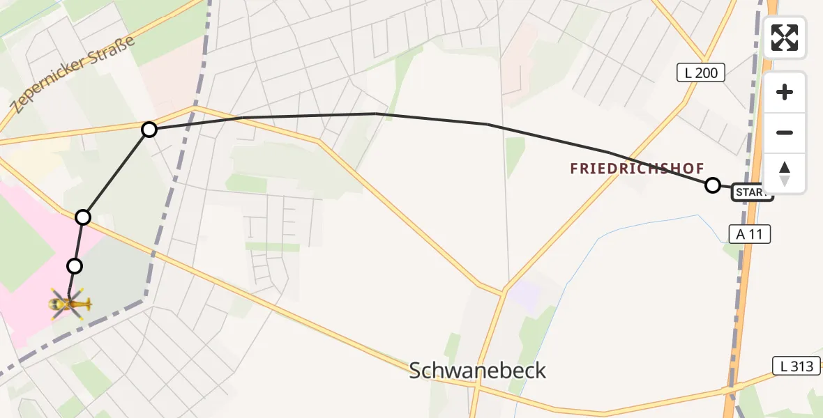 Flugroute Rettungshubschrauber Bernau bei Berlin - Helios Clinic Berlin-Buch, 11 Oktober 2026, 11:03