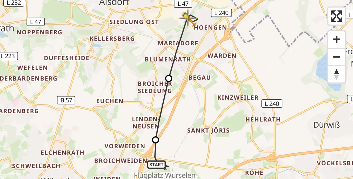 Flugroute Rettungshubschrauber Aachen-Merzbrück Flughafen - Alsdorf, 11 Oktober 2026, 11:14