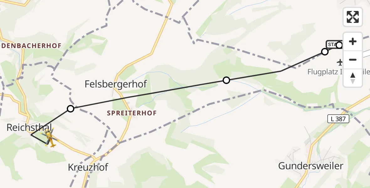 Flugroute Rettungshubschrauber Rockenhausen - Reichsthal, 11 Oktober 2026, 11:24