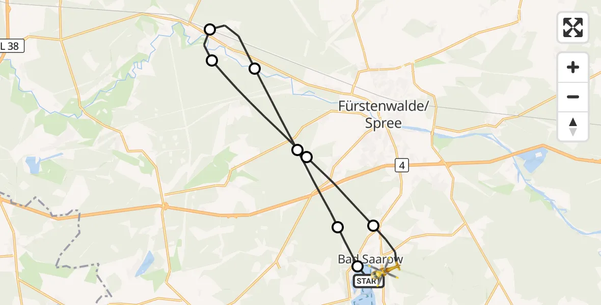 Flugroute Rettungshubschrauber Bad Saarow Hospital - Bad Saarow, 11 Oktober 2026, 11:33