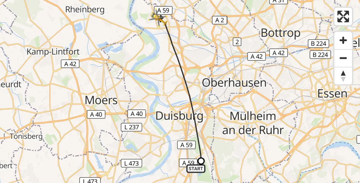 Flugroute Rettungshubschrauber Duisburg Air Rescue Hubschrauberlandeplatz (Christoph 9) - Duisburg, 11 Oktober 2026, 11:34