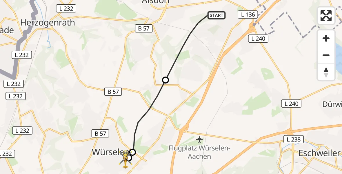 Flugroute Rettungshubschrauber Alsdorf - Rhein-Maas Hospital, 11 Oktober 2026, 11:39