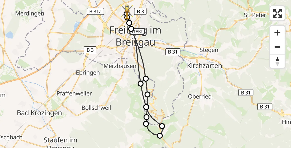 Flugroute Ambulanzhubschrauber Freiburg im Breisgau - Freiburg im Breisgau Flugplatz, 11 Oktober 2026, 11:41