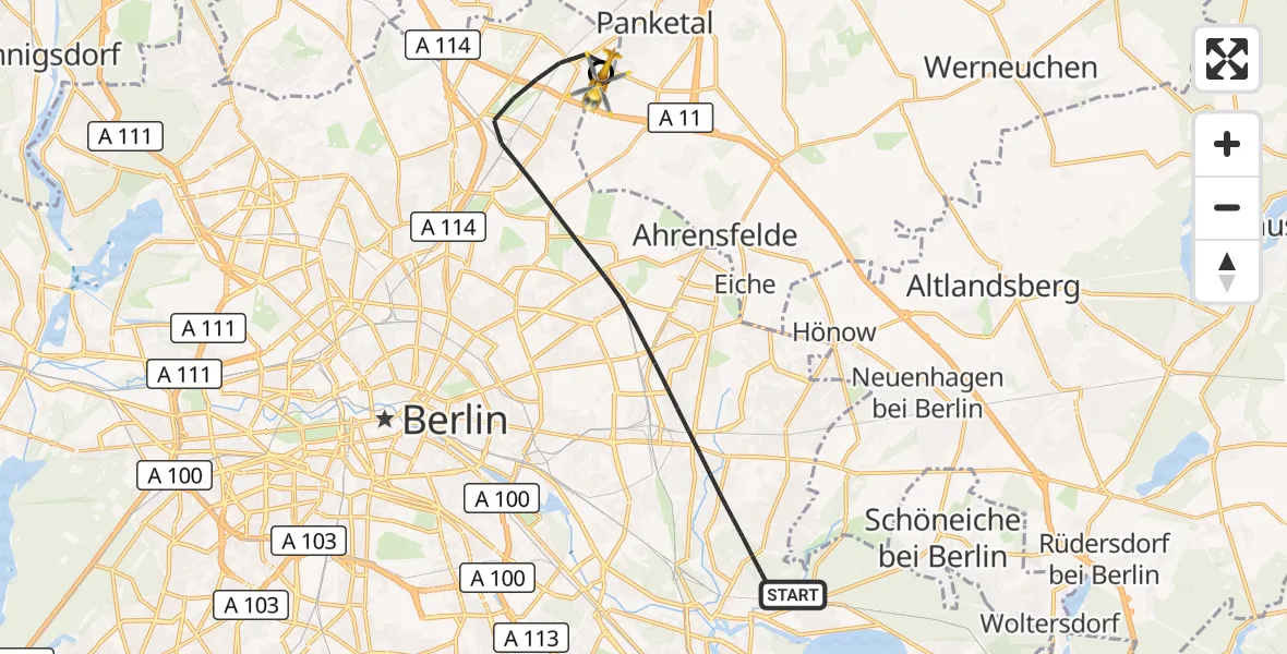 Flugroute Rettungshubschrauber Berlin - Helios Clinic Berlin-Buch, 11 Oktober 2026, 11:43