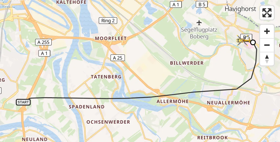 Flugroute Rettungshubschrauber Hamburg - Christoph Hansa ADAC Hubschrauberlandeplatz, 11 Oktober 2026, 11:44