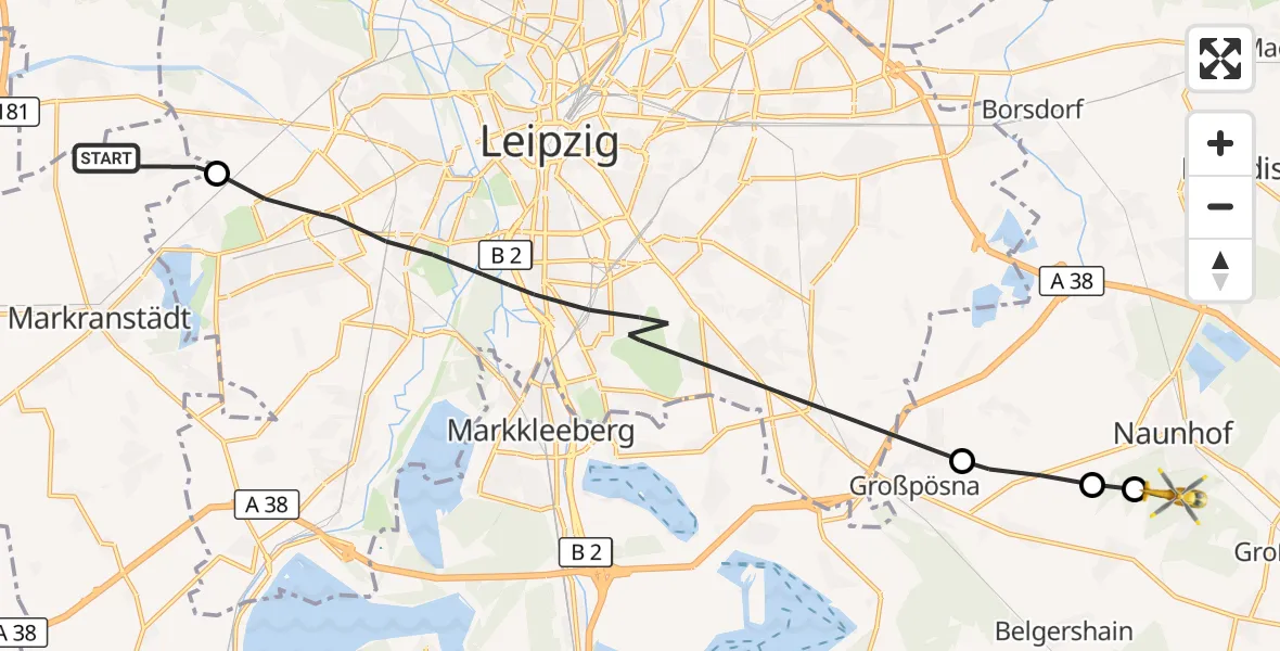 Flugroute Rettungshubschrauber Markranstädt - Naunhof, 11 Oktober 2026, 11:54