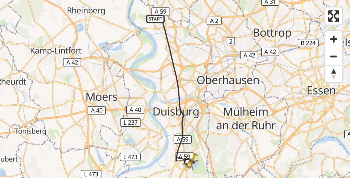 Flugroute Rettungshubschrauber Duisburg - Duisburg Air Rescue Hubschrauberlandeplatz (Christoph 9), 11 Oktober 2026, 11:57