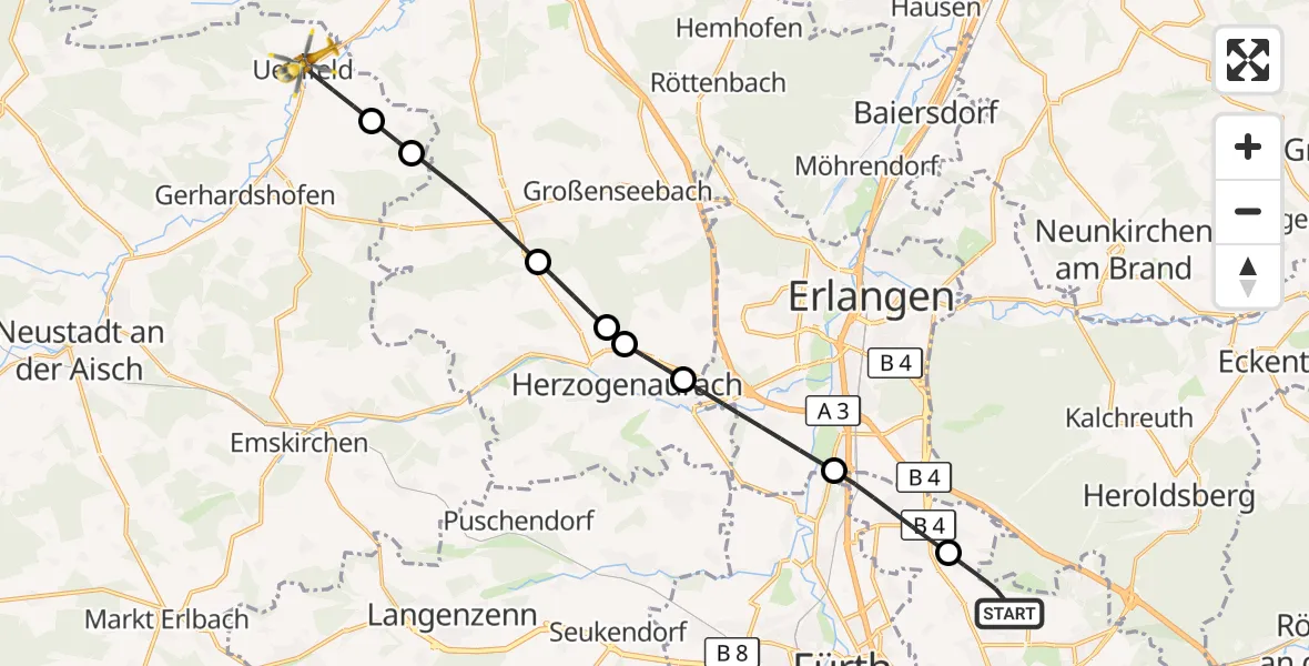 Flugroute Ambulanzhubschrauber Flughafen Nuremberg - Uehlfeld, 11 Oktober 2026, 11:57