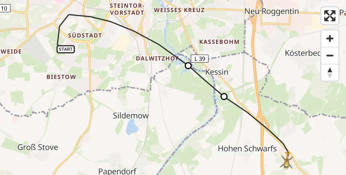 Flugroute Ambulanzhubschrauber Rostock - Dummerstorf, 11 Oktober 2026, 12:20