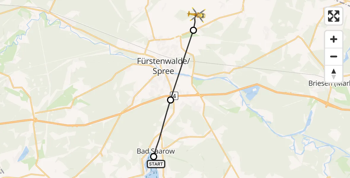Flugroute Rettungshubschrauber Bad Saarow Hospital - Steinhöfel, 11 Oktober 2026, 12:24