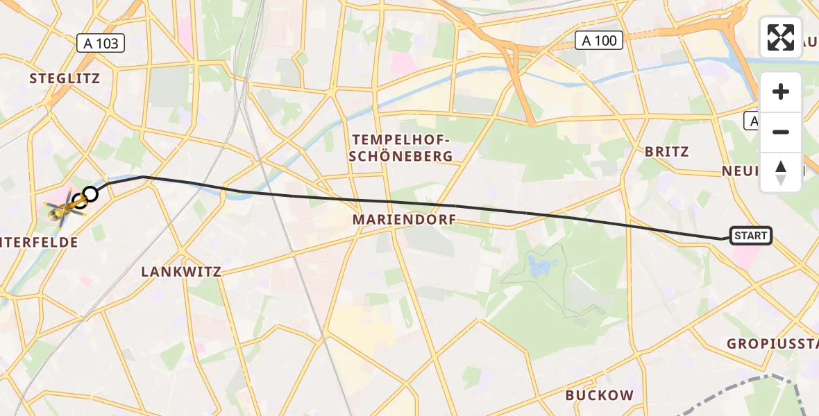 Flugroute Rettungshubschrauber Berlin - Charité Clinic Benjamin Franklin Campus, 11 Oktober 2026, 12:25