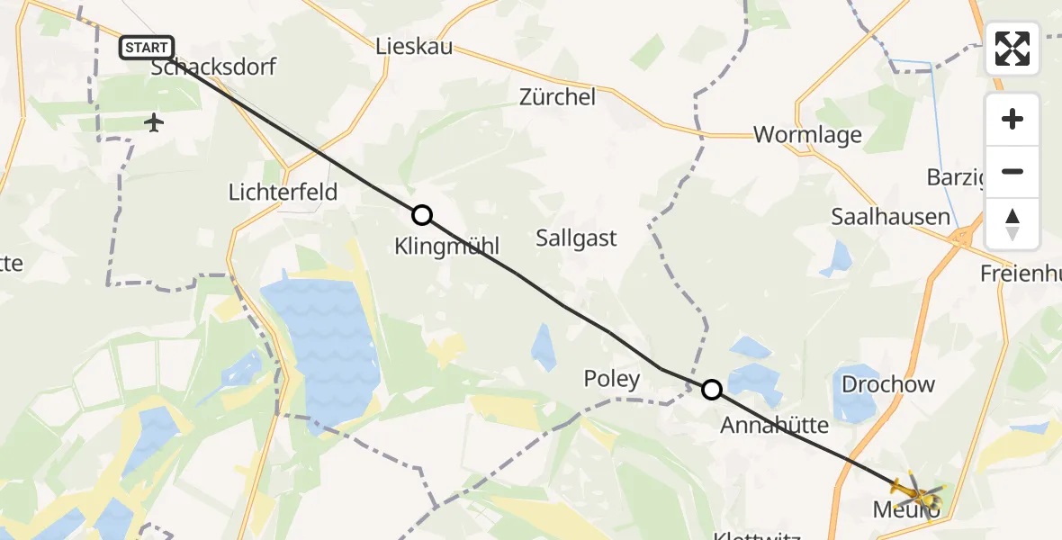 Flugroute Rettungshubschrauber Lichterfeld-Schacksdorf - Schipkau, 11 Oktober 2026, 12:26