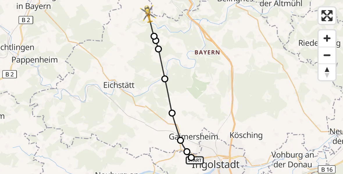 Flugroute Rettungshubschrauber Ingolstadt Hospital - Titting, 11 Oktober 2026, 12:30
