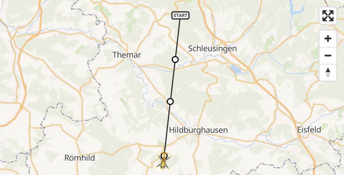 Flugroute Rettungshubschrauber Schleusingen - Römhild, 11 Oktober 2026, 12:30