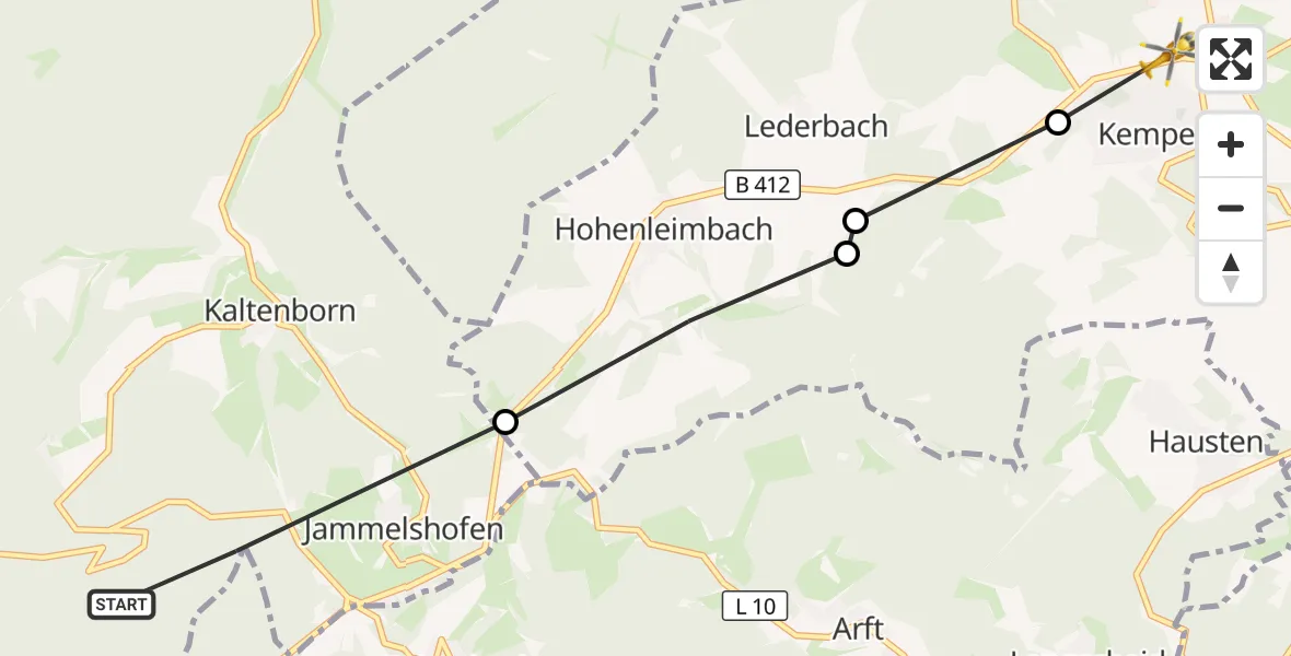 Flugroute Ambulanzhubschrauber Adenau - Kempenich, 11 Oktober 2026, 12:42