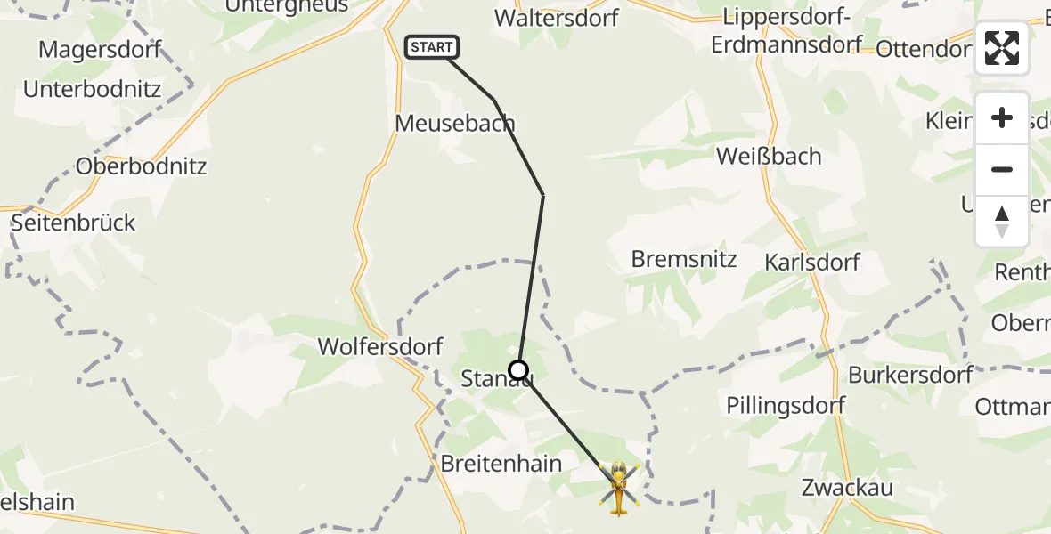 Flugroute Rettungshubschrauber Meusebach - Neustadt an der Orla, 11 Oktober 2026, 12:46