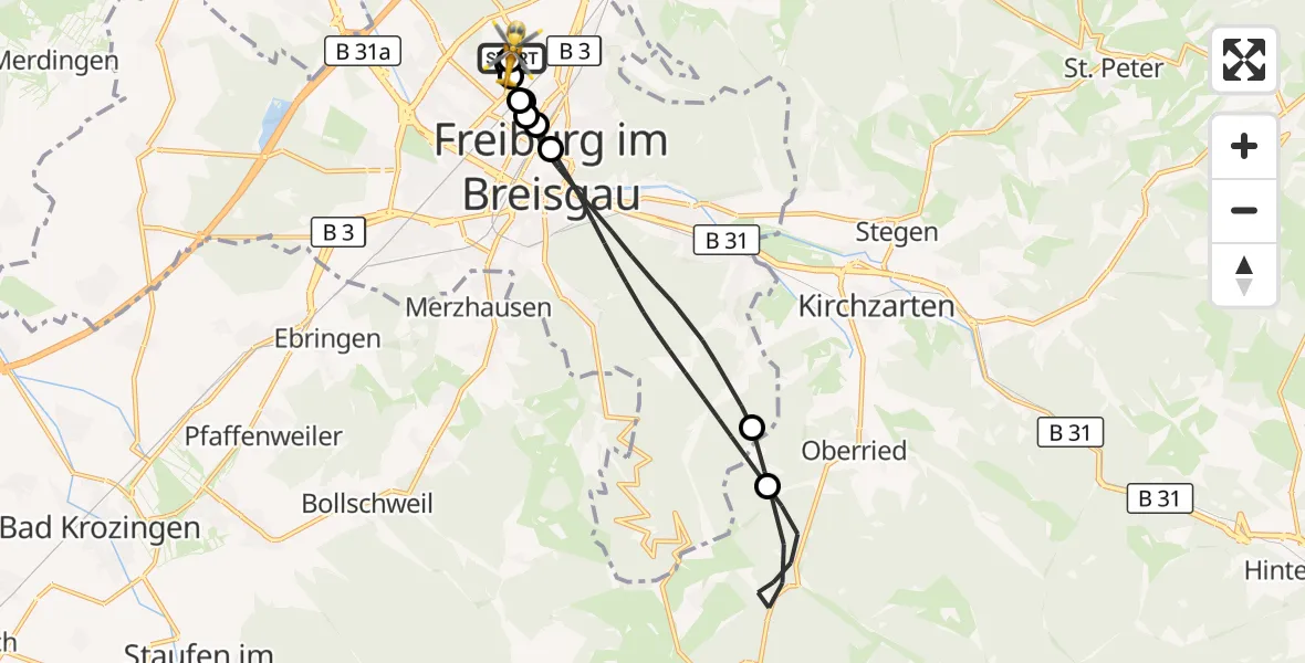 Flugroute Ambulanzhubschrauber Freiburg im Breisgau Flugplatz - Freiburg im Breisgau Flugplatz, 11 Oktober 2026, 12:52