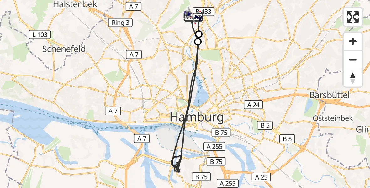 Flugroute Polizeihubschrauber Hamburg Helmut Schmidt Flughafen - Hamburg Helmut Schmidt Flughafen, 11 Oktober 2026, 12:56