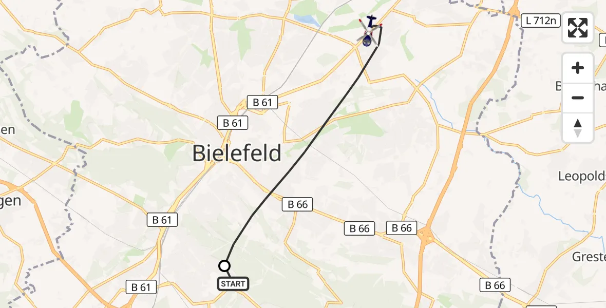 Flugroute Polizeihubschrauber Luftrettungszentrum Bielefeld - Bielefeld, 11 Oktober 2026, 13:07
