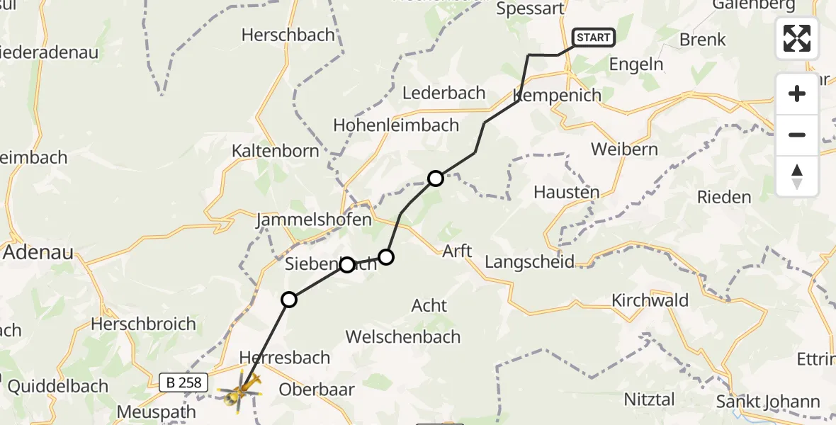 Flugroute Ambulanzhubschrauber Kempenich - Herresbach, 11 Oktober 2026, 13:11