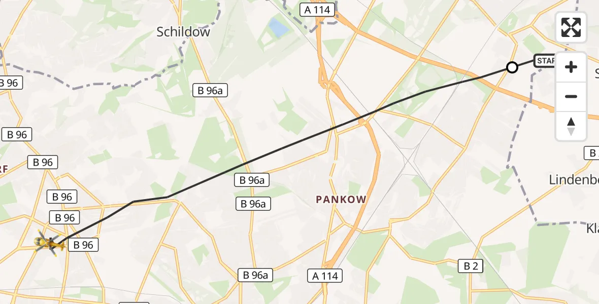 Flugroute Rettungshubschrauber Helios Clinic Berlin-Buch - Berlin, 11 Oktober 2026, 13:15