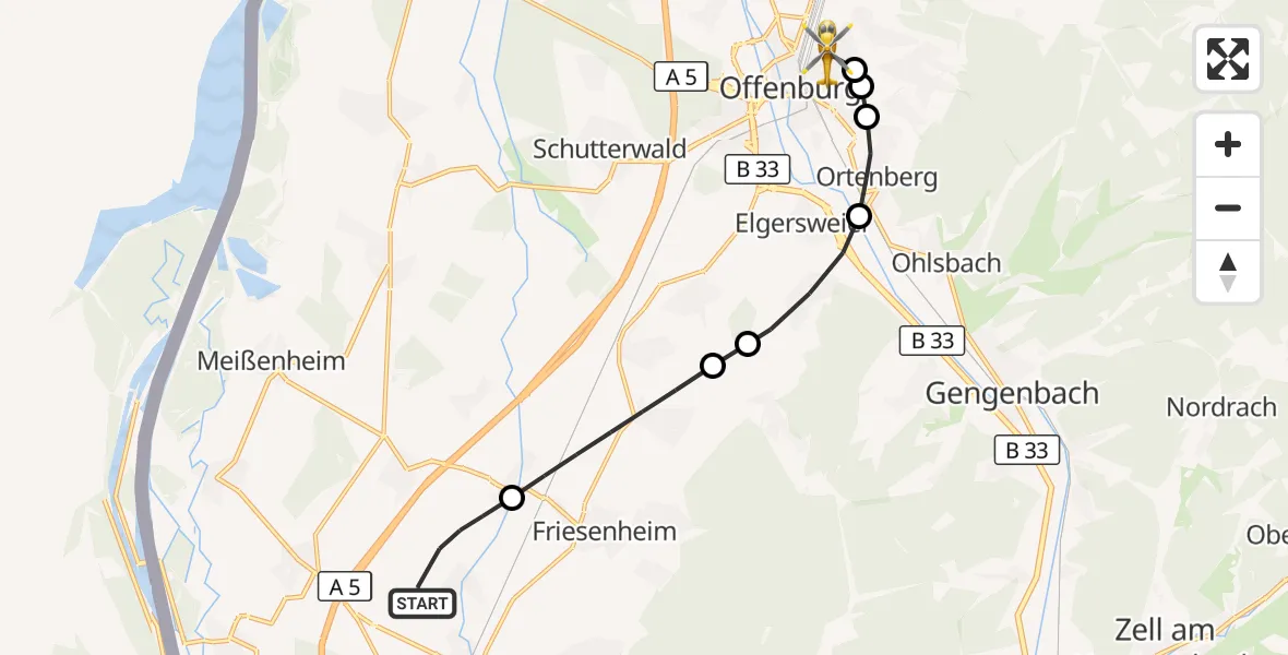Flugroute Rettungshubschrauber Lahr Flughafen - Offenburg, 11 Oktober 2026, 13:32